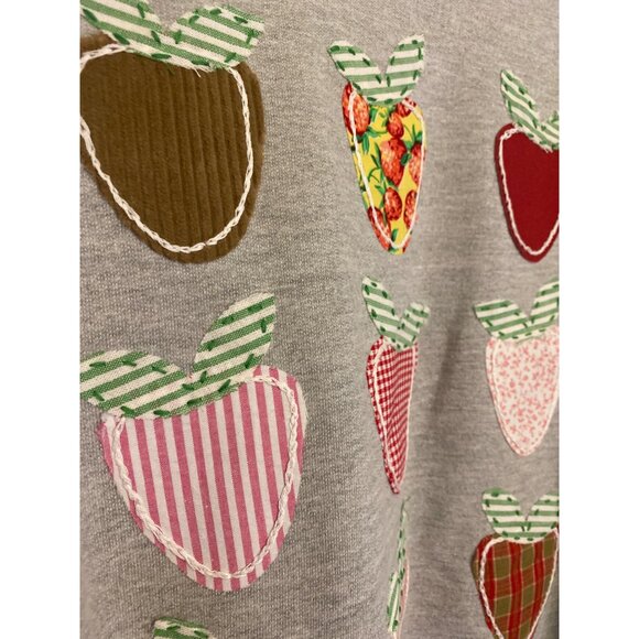 Hanes Explorer Gray Sweatshirt Size L With Hand-Embroidered Strawberry Design - Picture 3 of 6